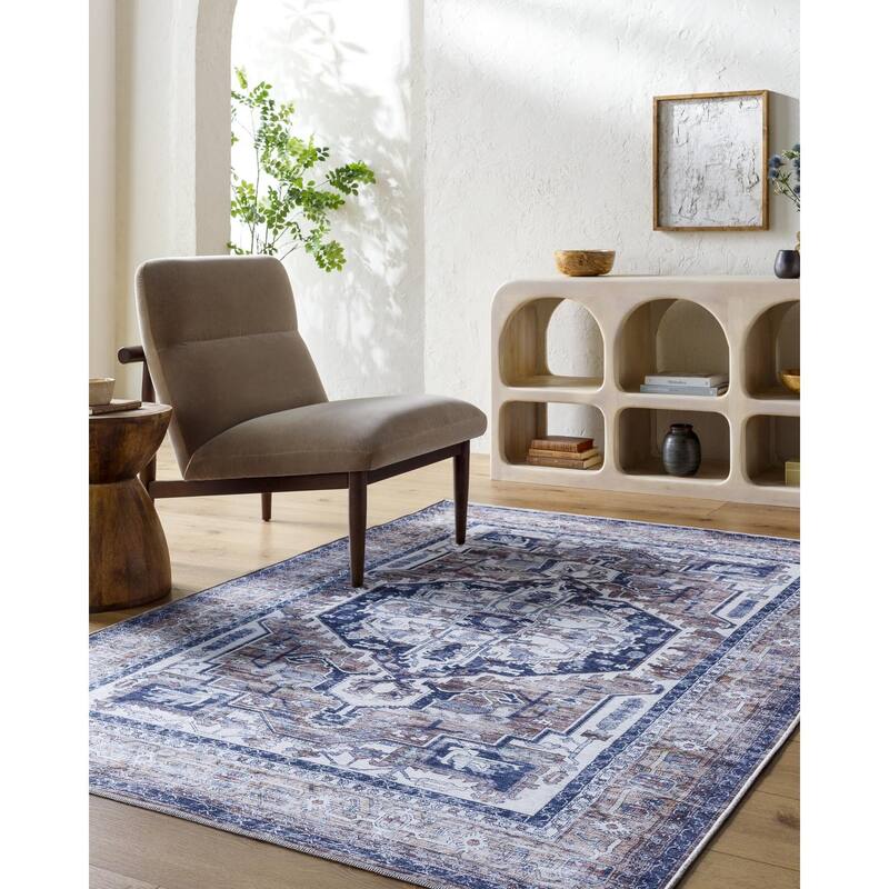 Livabliss Traditional Georgina Medallion Washable Area Rug - 5'3" x 7'3" - Brown/Cream