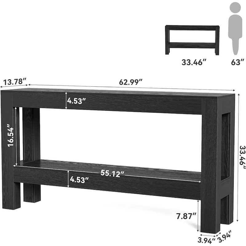 63-Inch Long Console Table for Living Room, Farmhouse Wood Entryway Table for Sofa, Entry, Hallway - 13.8" W x 63" L x 33.5" H