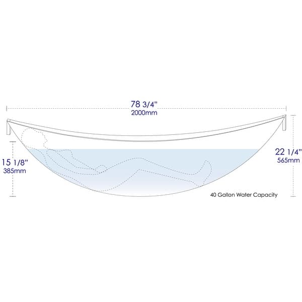 dimension image slide 2 of 3, ALFI brand HammockTub1-BM 79" Acrylic Wall Mounted Hammock Tub