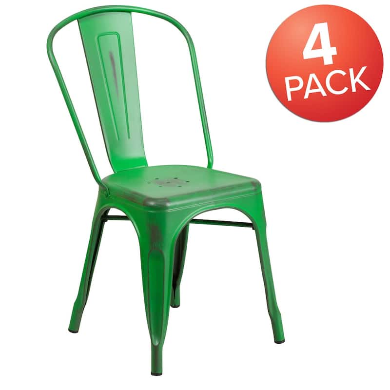 Distressed Metal Indoor-Outdoor Stackable Chair - Kitchen Furniture