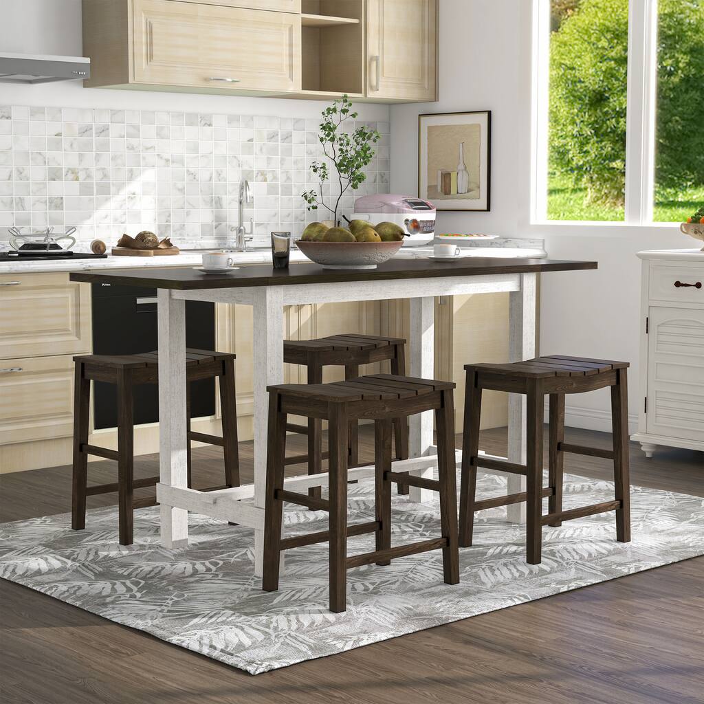 Furniture of America Tarala Farmhouse Wood 5-Piece Counter Height Dining Table and Stool Set