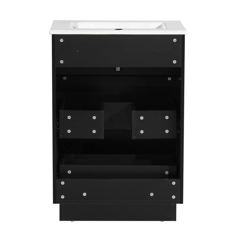 30" Freestanding Bathroom Vanity with Ceramic Sink and 2 Storage Drawers, Stylish Gray Floor Cabinet