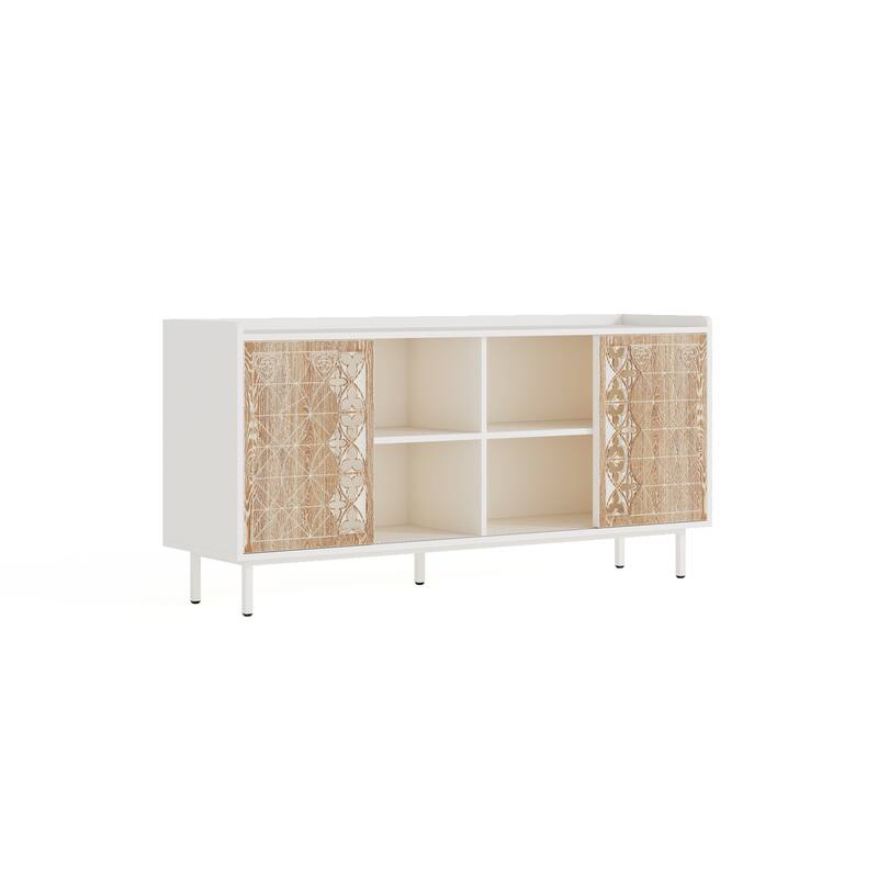 GDF Studio - Sicotas Mid-Century Rustic Wood Sideboard Cabinet with Sliding Doors and Shelves
