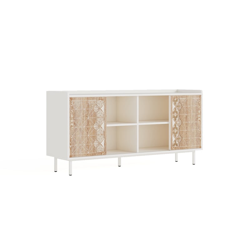Sideboard Buffet Cabinet with 2 Sliding Door, Kitchen Storage Cabinet with Shelves, Accent Cabinets with Metal Legs