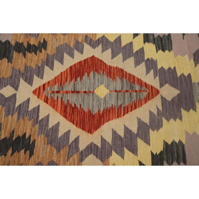Hand Woven Oriental 100% Wool Carpet Southwestern Tribal Purples Kilim Runner Rug - 9' 4'' X 3' 1''