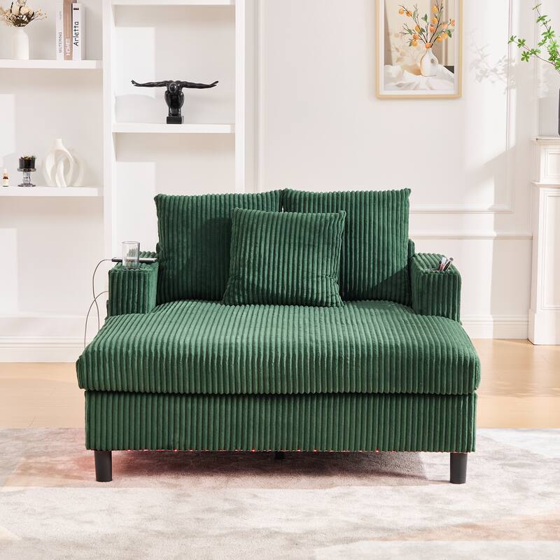 GDFStudio - Corduroy Recliner Sofa with USB Charging, RGB LED Light Strip - Suitable for Living Room and Bedroom