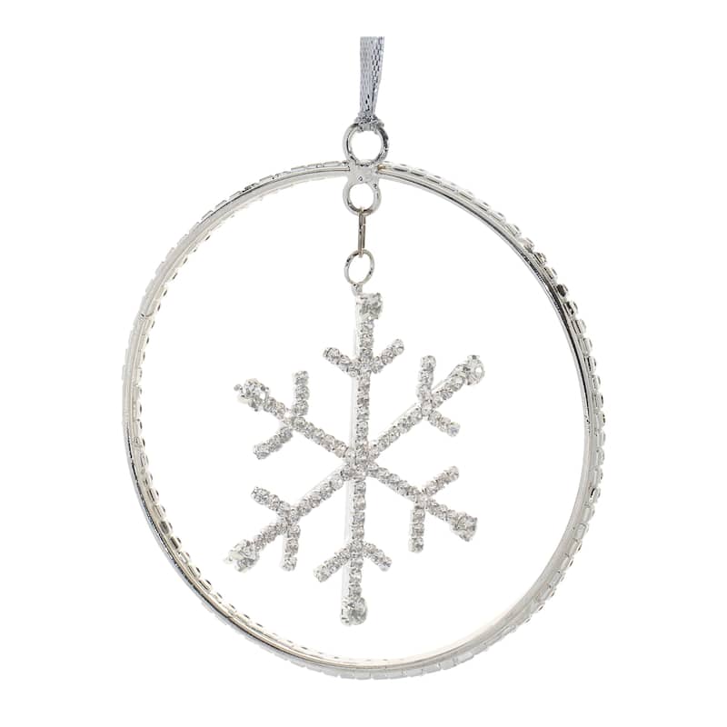 Set of 12 Snowflake Disc Ornaments with Glass Beads for Christmas Tree - 4” x 0.03” x 4” - Silver