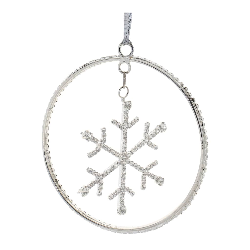 Set of 12 Snowflake Disc Ornaments with Glass Beads for Christmas Tree - 4” x 0.03” x 4”