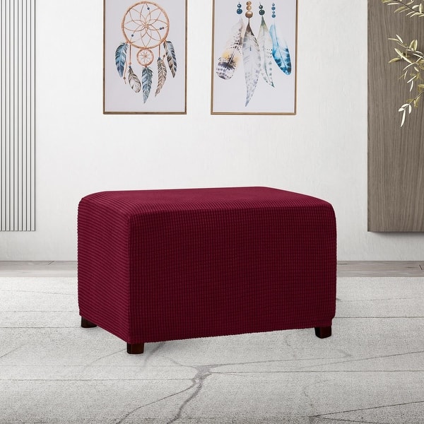 Bifaunvogel Ottoman Cover Square Velvet Storage Ottoman Slipcovers Thick Stretch Footrest Foot Stool Covers Protector With Elastic Band(Large-Yellow