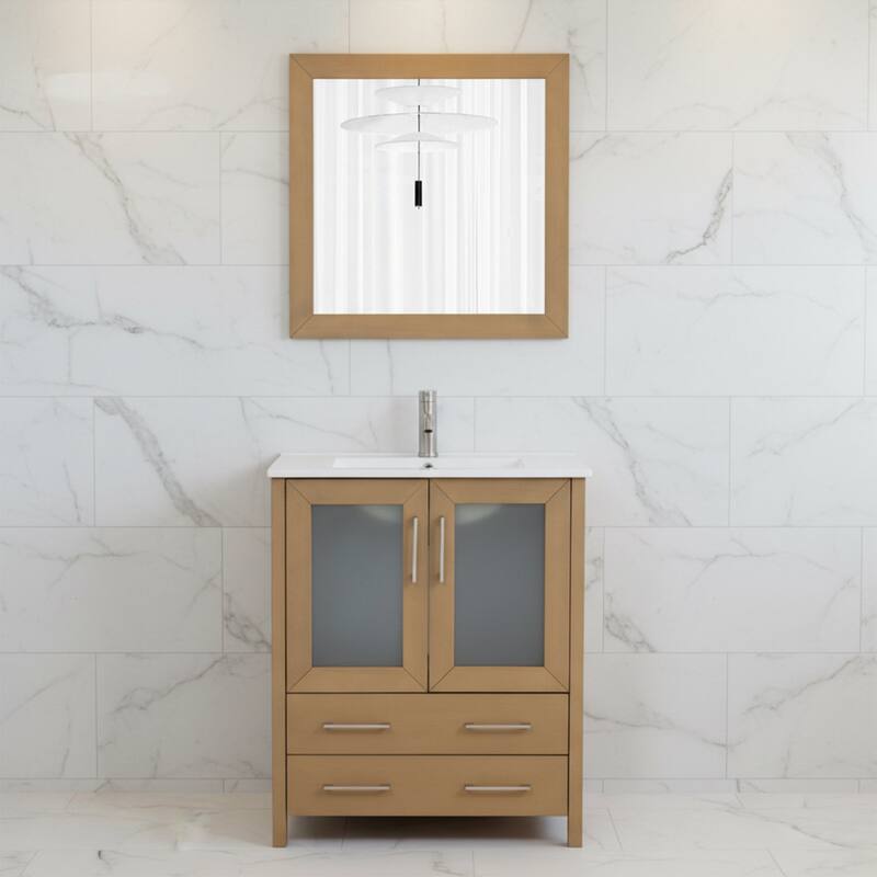 Vanity Art 30-in. Single-sink Bathroom Vanity w/ Wall Mirror - 29.1 W x 18.1 D x 35.8 H - Natural Oak