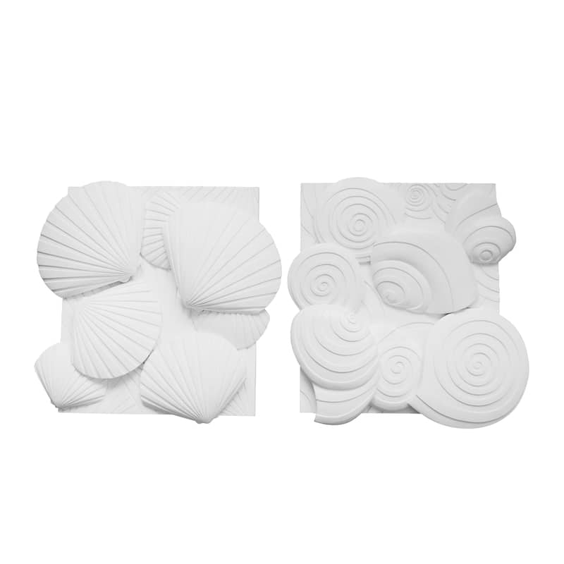 Set Of 2 Resin Sea Shell Wall Decor, White, Square, 2"H, Solid Color