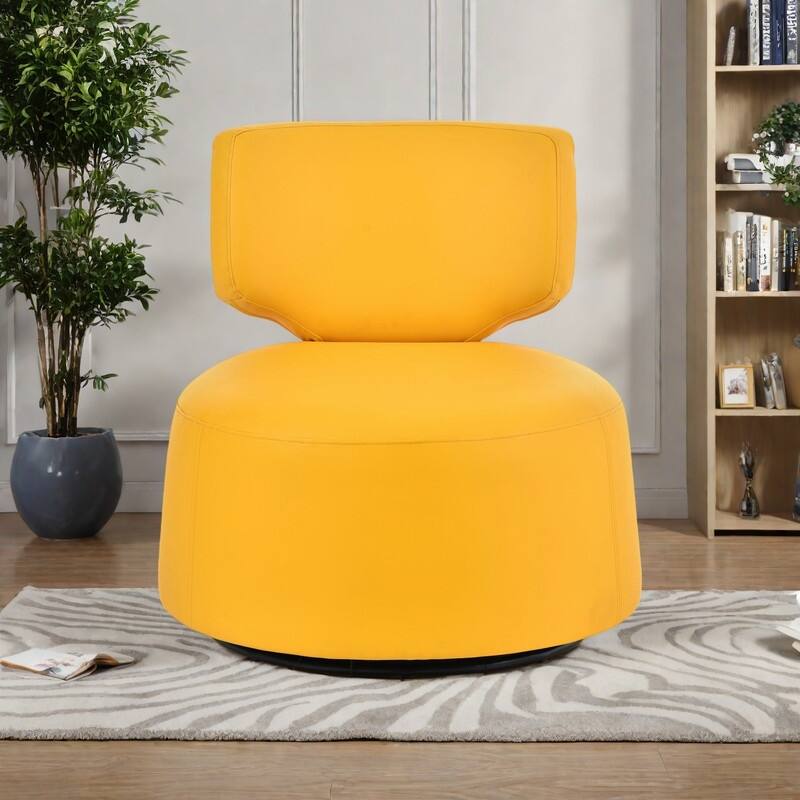 PU Swivel Barrel Chair with 360° Rotation, Solid Wood Frame, and 220lb Capacity - Yellow