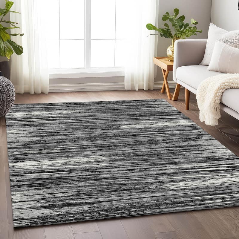 Machine Washable Indoor/ Outdoor Chantille Abstract Stripe Rug