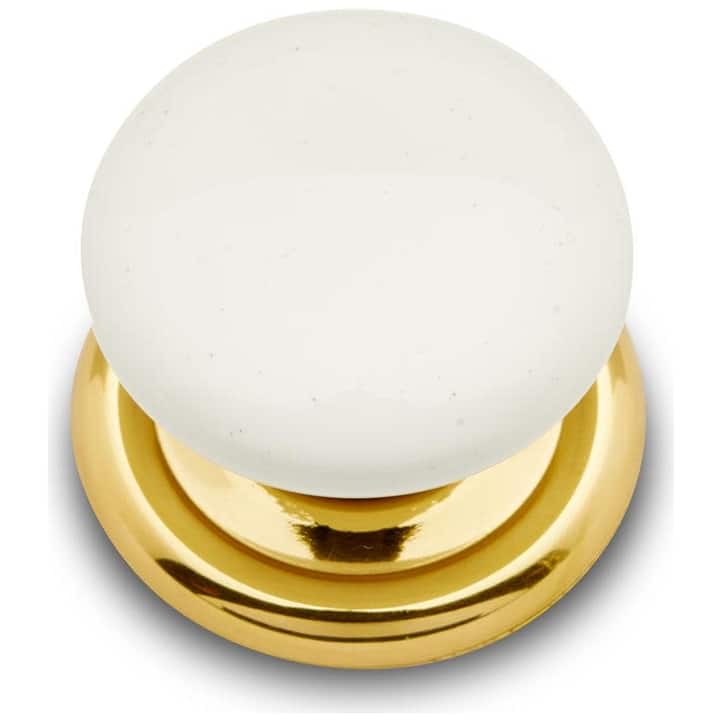 RK International CK-31-FLAT Porcelain 1-1/4" Round Classic Flat - Polished Brass / White