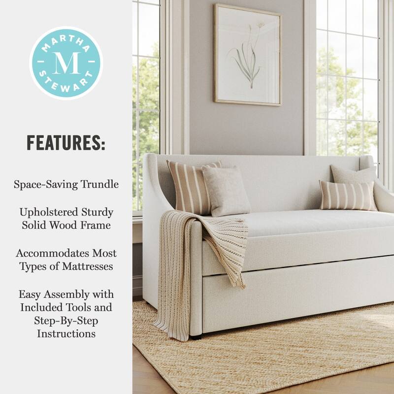 Martha Stewart Daybed with Rear Siderail and Pull-Out Trundle