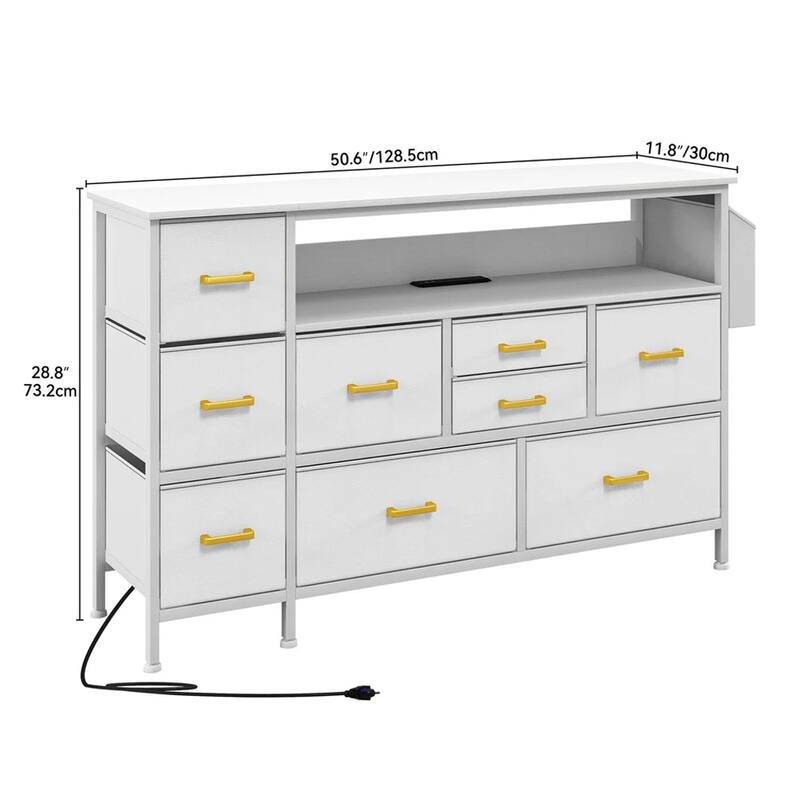 55'' TV Stand Fabric Dresser with 9 Drawers with Power Outlet - 50 inches