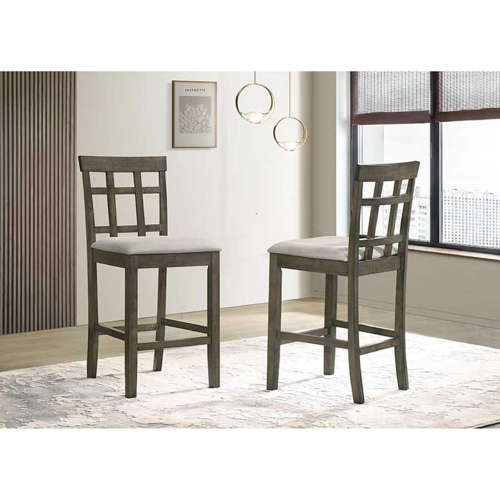 Beautiful Gray Cushioned Seats Upholstered Chair Counter Height 2Pc Dining Pub Height Chairs