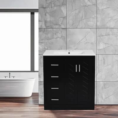 Modern 30" Bathroom Vanity with Ceramic Sink, 3 Drawers & Soft Closing Doors, Solid Wood Frame Cabinet