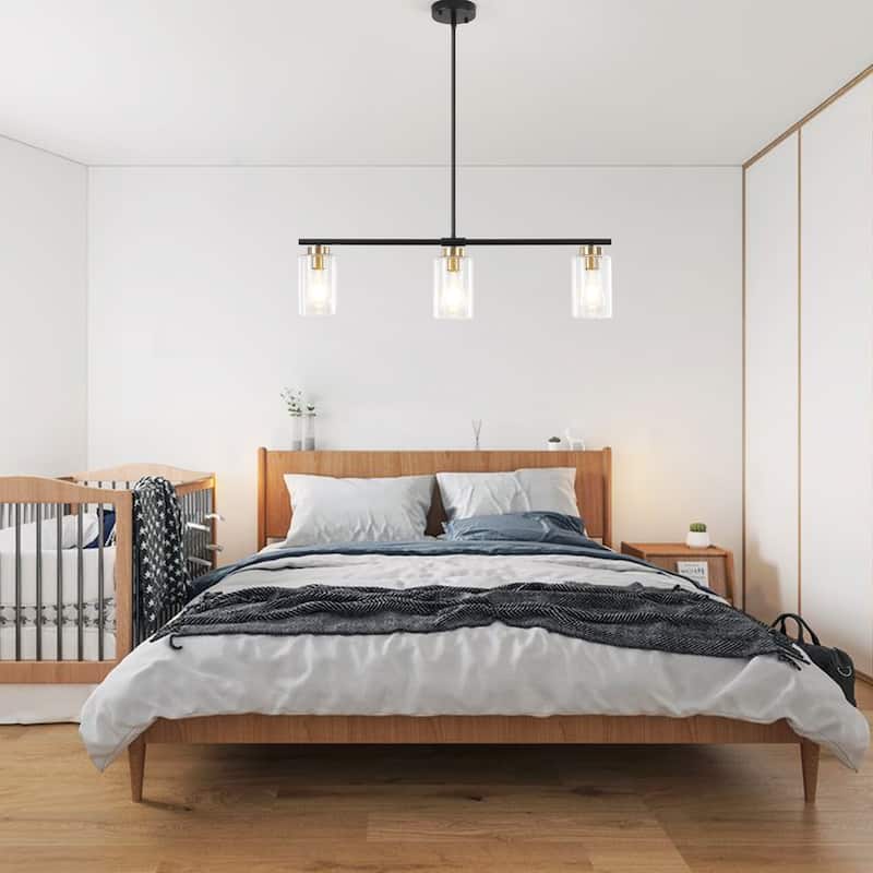 Modern Linear Ceiling Hanging Pendant Light With Adjustable Height for Living Room, Foyer