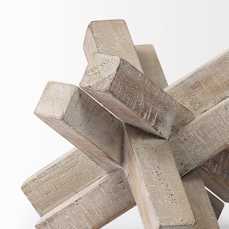 HomeRoots 6" Brown Solid Wood Abstract Geometric Tabletop Sculpture