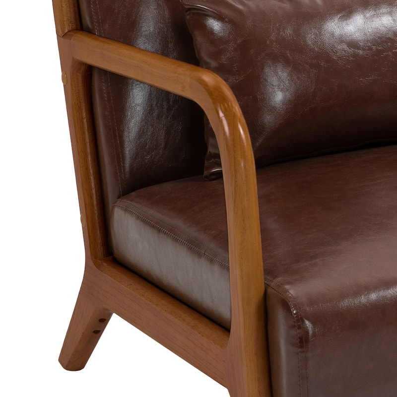 Mid Century Solid Wood Upholstered Accent Chair