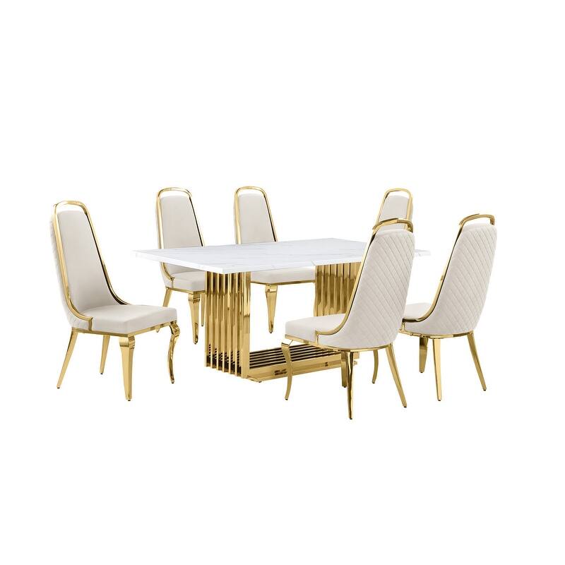 Best Quality Furniture D310/1-SC310-7 Dining Set with 68" White Marble Top