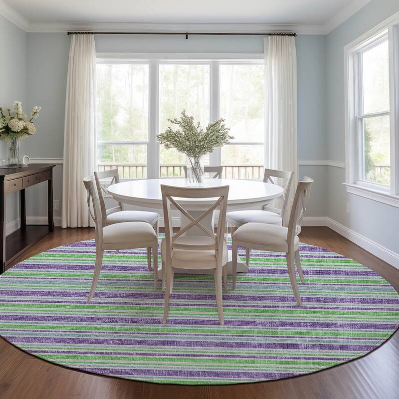 Machine Washable Indoor/ Outdoor Multi Cabana Stripe Chantille Rug