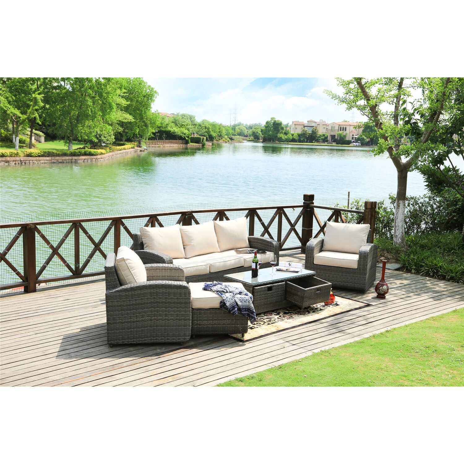 Strathmere 5 Piece Wicker Patio Furniture Set With Storage 5 Piece Wicker Patio Furniture Set