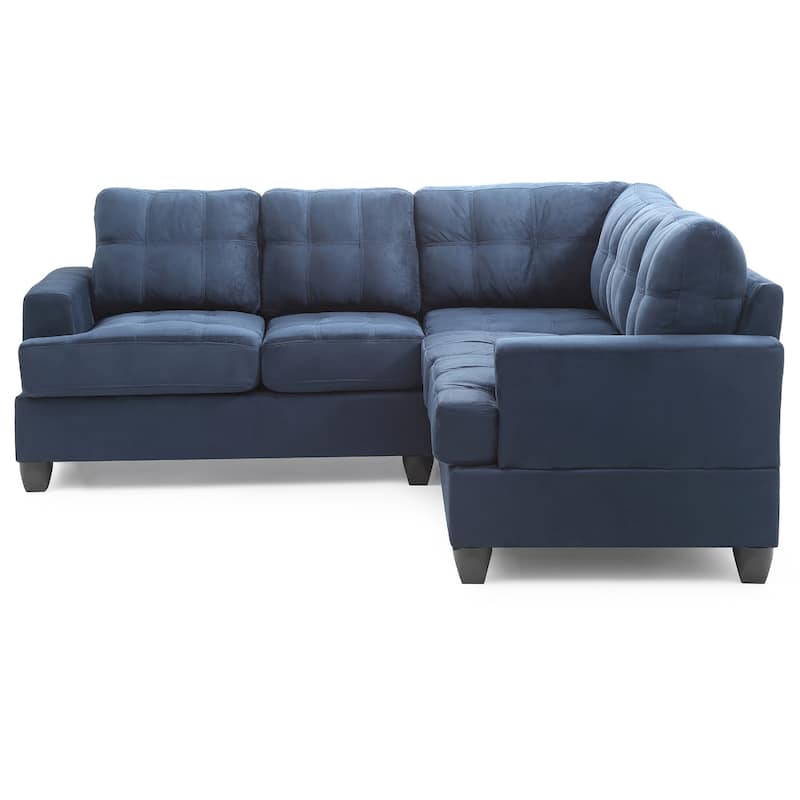 Tufted Microsuede L-Shape Sectional Sofa - 80" - Navy Blue