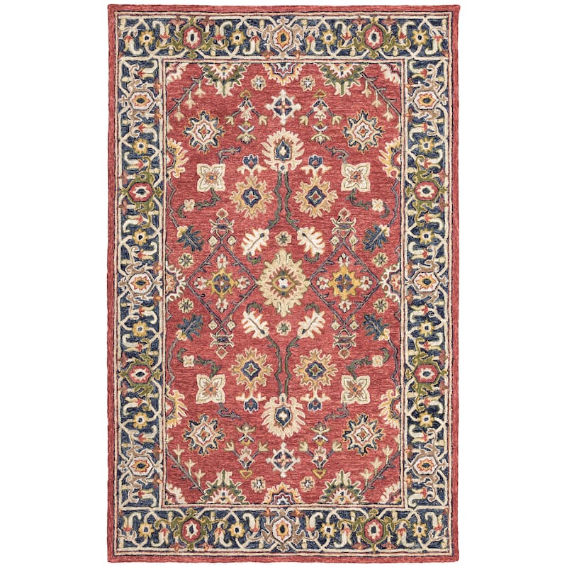 Style Haven Ava Hand-tufted Wool Loop-pile Traditional Bordered Area Rug - 10' x 13' - Red/Blue