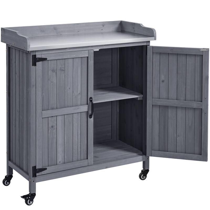 Yaheetech Garden Potting Bench Table Wooden Storage Cabinet