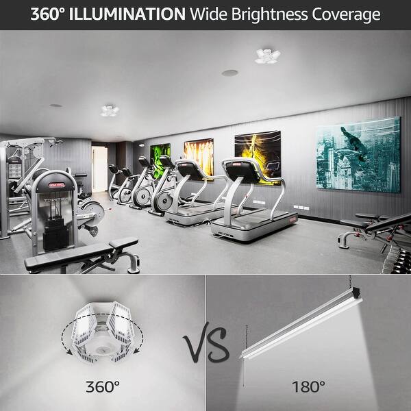 slide 2 of 8, 100W Deformable LED Garage Ceiling Light, 5000K Daylight, White