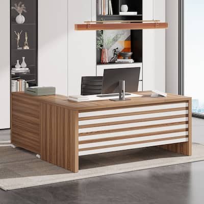 Large Executive Desk with Mobile File Cabinet, 62.2" L-Shaped Office Desk Business Workstation Set
