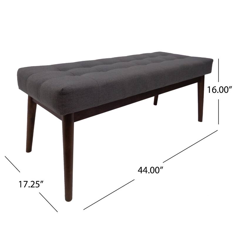 Ottoman Footstool Bench, 44 Inch Button Tufted Gray Fabric Top