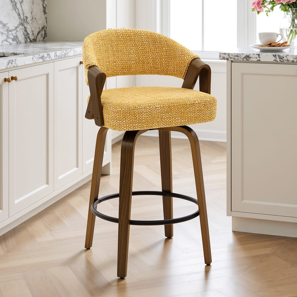 Upholstered Swivel Bar Stool/ Counter Stools with Curved Back - 37.5"H x 20.9"W x 19.9"D