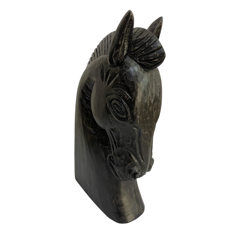 Mango Wood Trojan Horse Head Sculpture Rustic Finish - 16" Black - 9.5" x 4" x 16"