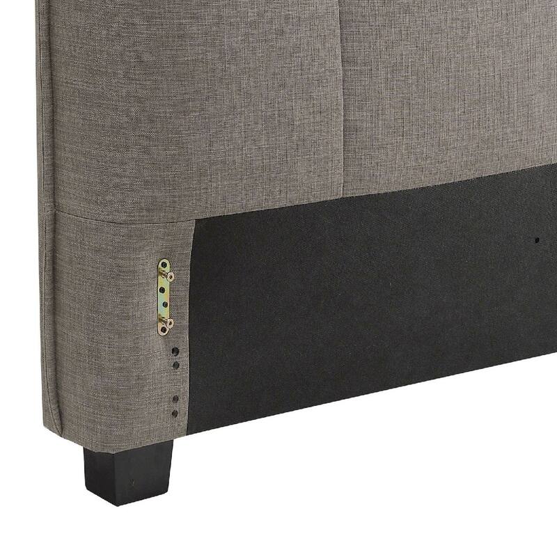 Amy Full Size Headboard, Knife Edges, Tufted Linen, Gray