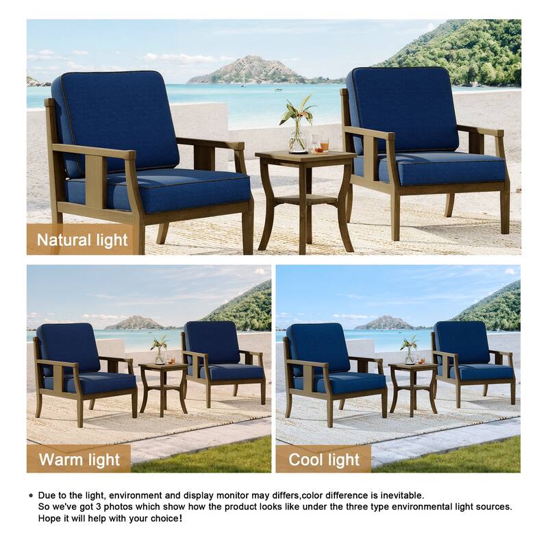 Wood Patio Bistro Set with Water-Resistant Cushions(Set of 3)