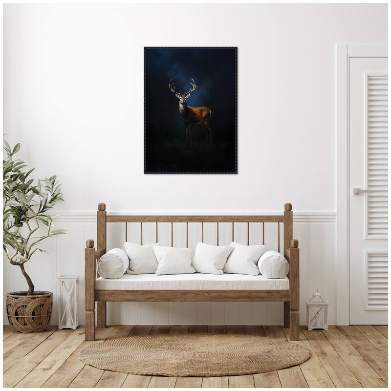 Kate and Laurel Cobalt Night Sky Deer by The Creative Bunch Studio Framed Canvas Wall Art Print