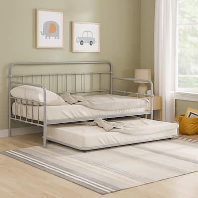 Tes Daybed with Pull Out Trundle, Classic Silver Metal Open Frame