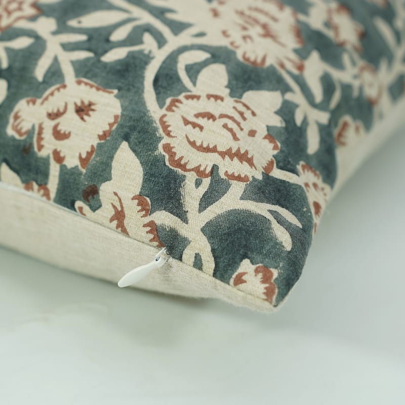 Fabdivine Gray Linen Blend 18x18 Inch Handmade Floral Throw Pillow Cover Decorative for Bed, Couch or Home, Mrignayani