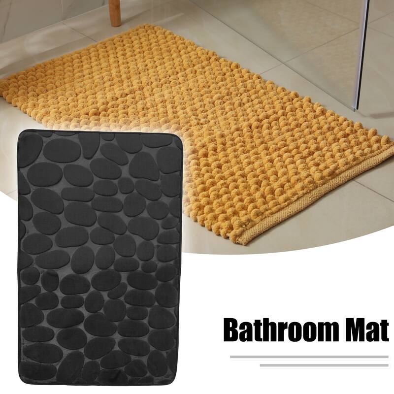 Cobblestone Pattern Bathroom Rugs, Polyester Bath Mat, Machine Washable 80x50cm - Black