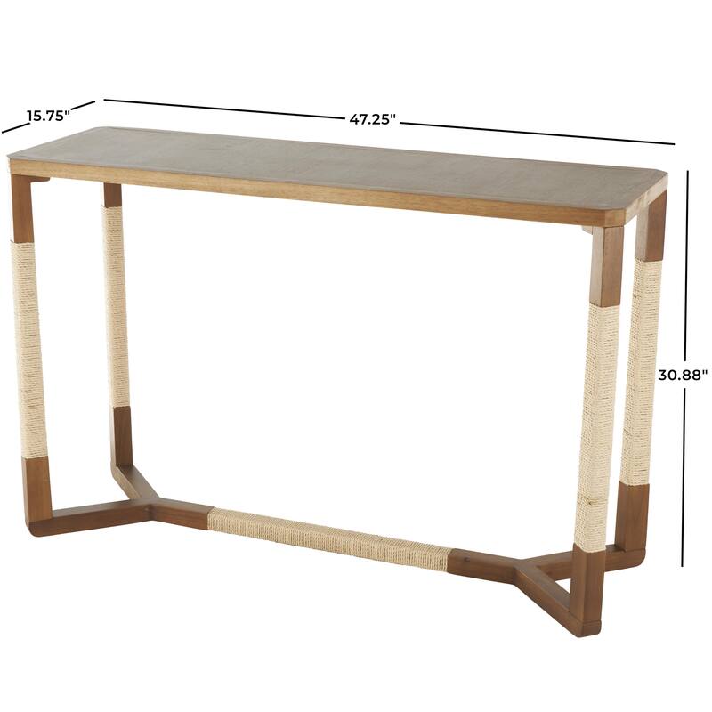 Wooden Rectangular Console Table with Rope Wrapped Frame - Brown - Roche River Decor