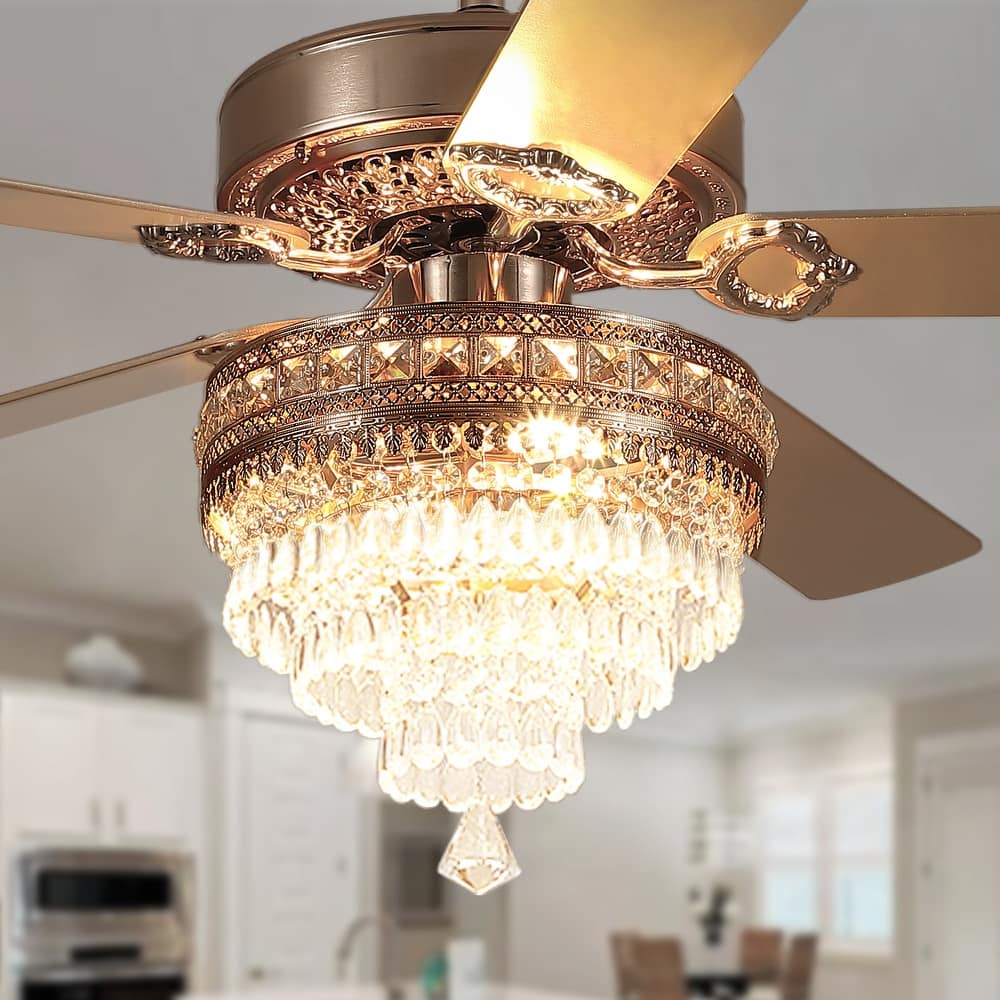 52" or 62" Crystal Ceiling Fan with Lights, Chandelier Ceiling Fans Lights with 6-Speed, APP Control, Dimmable, Timer
