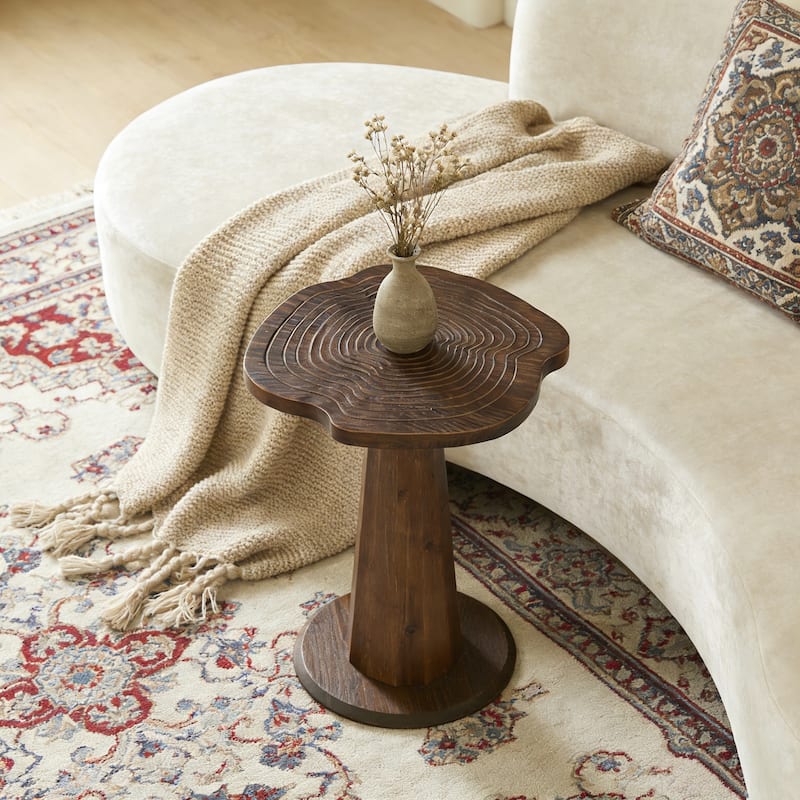 19.69" Solid Wood Stump Side Table, Rustic Nightstand