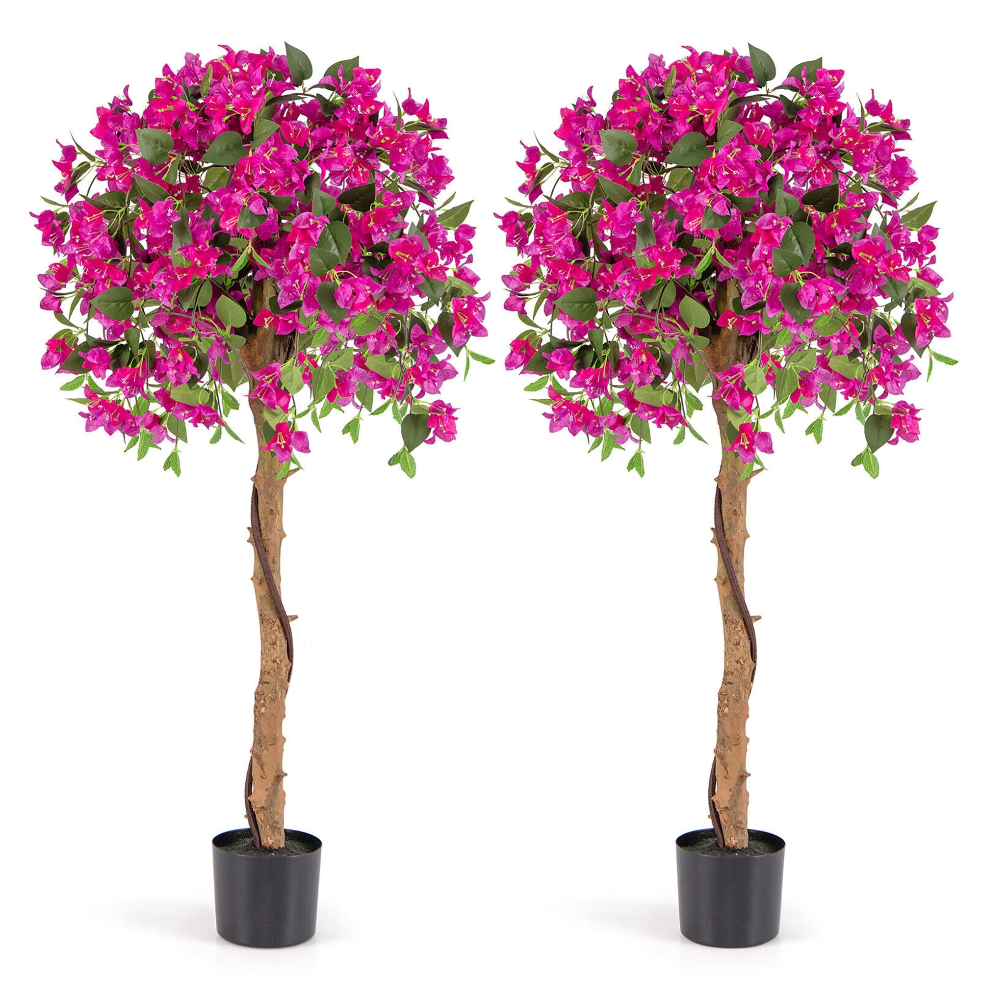 Gymax 2PCS 53'' Artificial Azalea Tree Floral Plant w/ Red Azalea