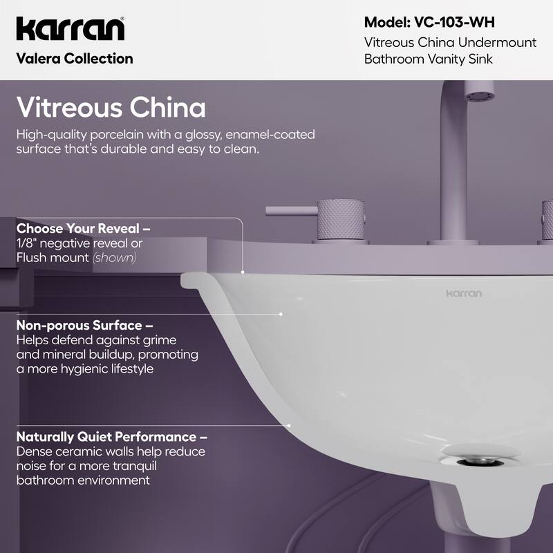 Karran Valera 18" Oval Undermount Vitreous China Bathroom Sink in White