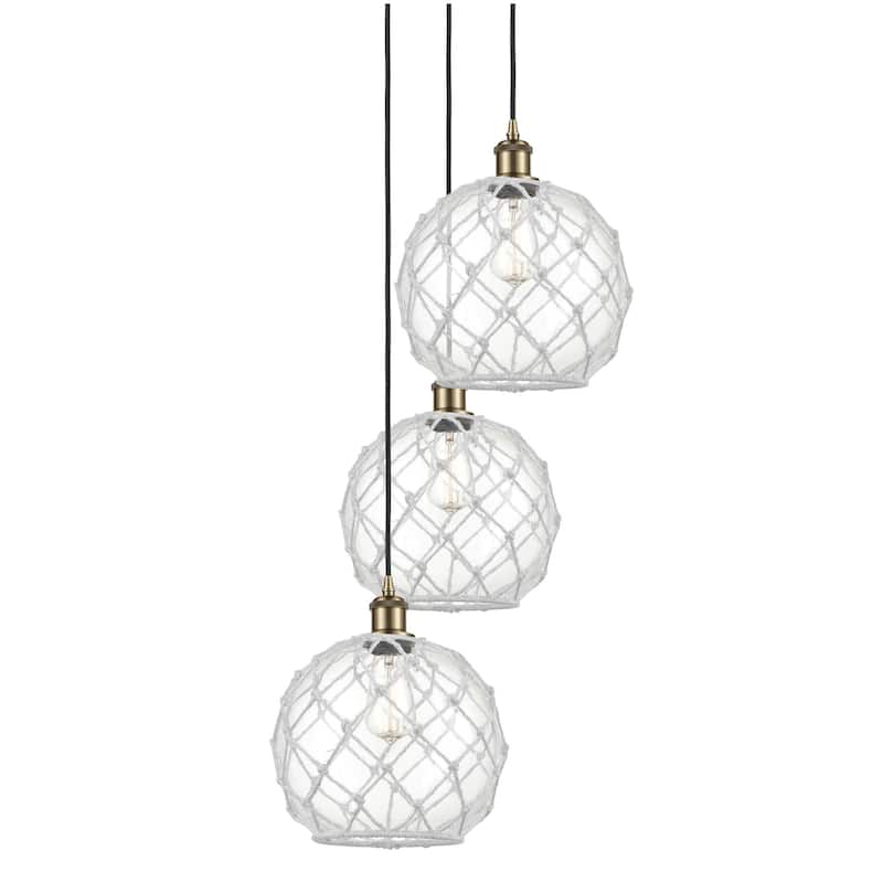 Innovations Lighting 113B-3P-37-17 Farmhouse Rope Pendant Farmhouse - Antique Brass / Clear Glass with White Rope