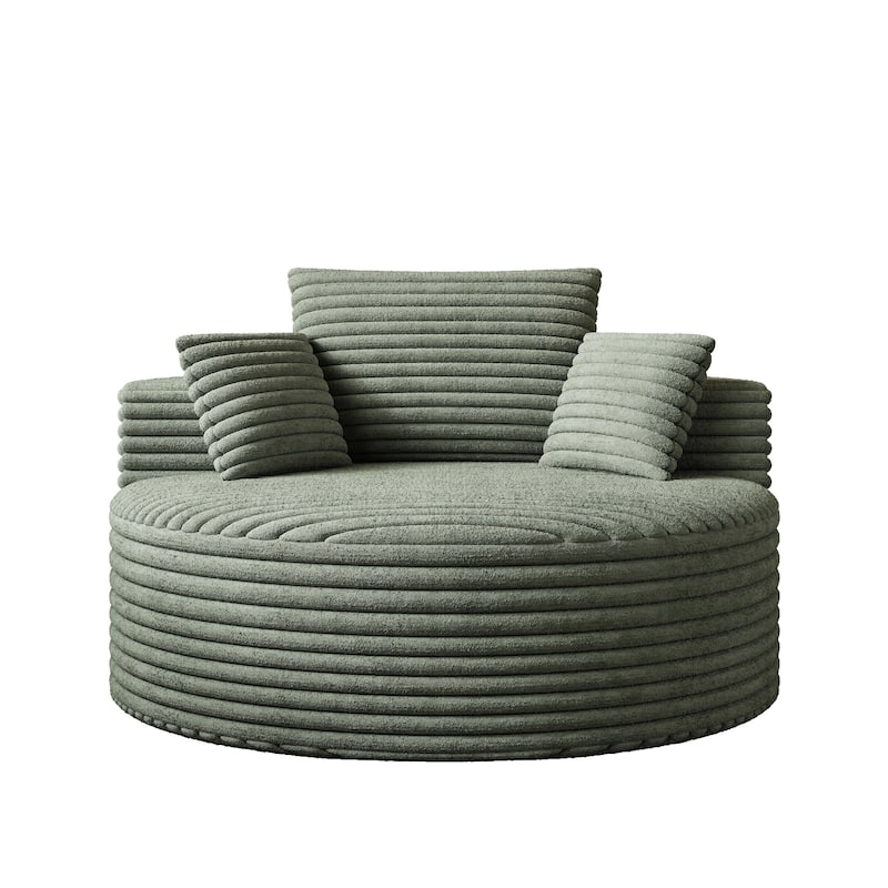 Corduroy Upholstered Single Sofa, Oversized Fluffy Sleeper Chair, Round Reading Chair with Headrest & 2 Pillow