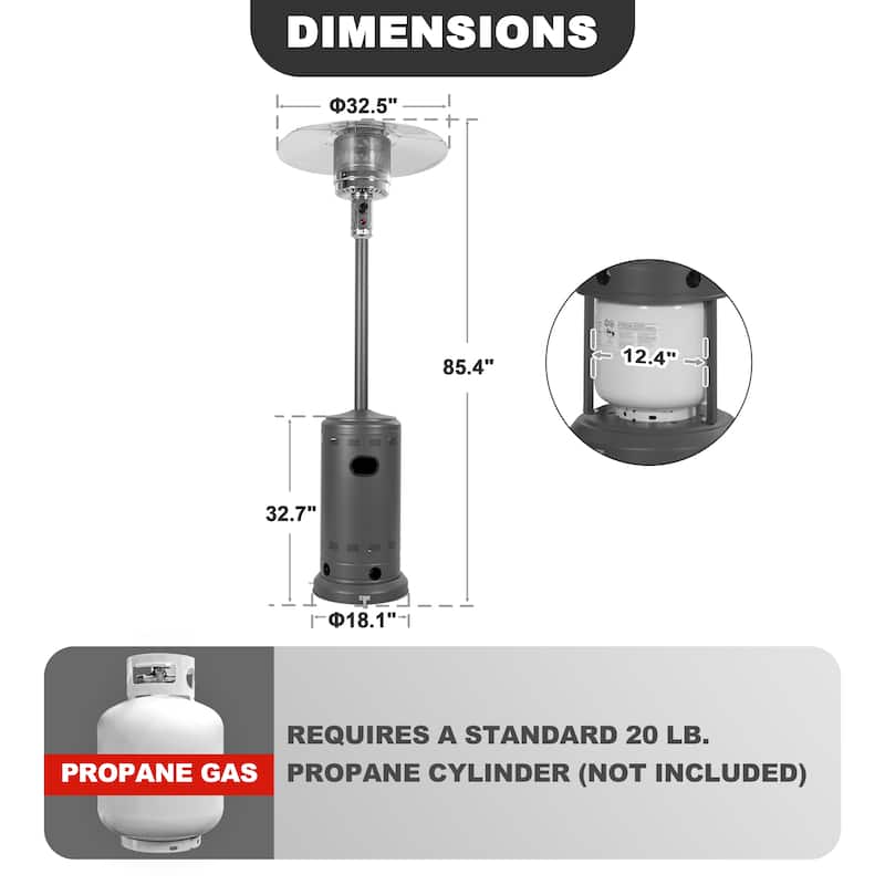 Powder-Coated Propane Gas Outdoor Heater with Wheels, ETL Certified